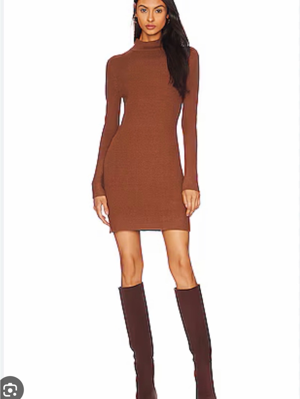 Line & Dot Brown Knit Turtleneck Mini Dress